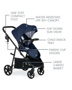 Britax Willow Brook Baby Travel System, Infant Car Seat and Stroller Combo, Navy Glacier