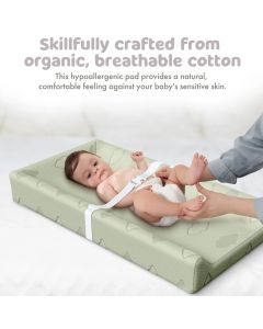 Organic Cotton Contoured Changing Pad - Waterproof, Non-Slip, Soft, Breathable, Washable Cover, Three-Sided Design with Certipur Certified Foam (Green) 