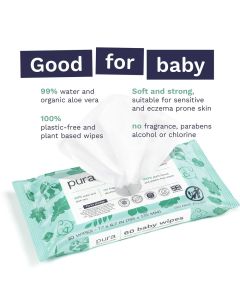 Pura Baby Wipes, Fragrance Free, Sensitive, EWG Verified, Plant-Based, Choose Your Count