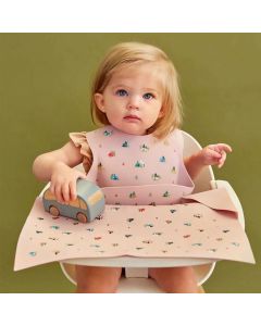 Silicone Bibs for Toddler and Babies – High Quality Mess Proof Bibs – Perfect for Travel (Wildflower Ripe Peach)