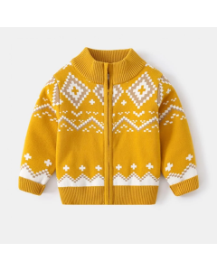 Organic Cotton Yellow Knit Sweater Cardigan Zip Up